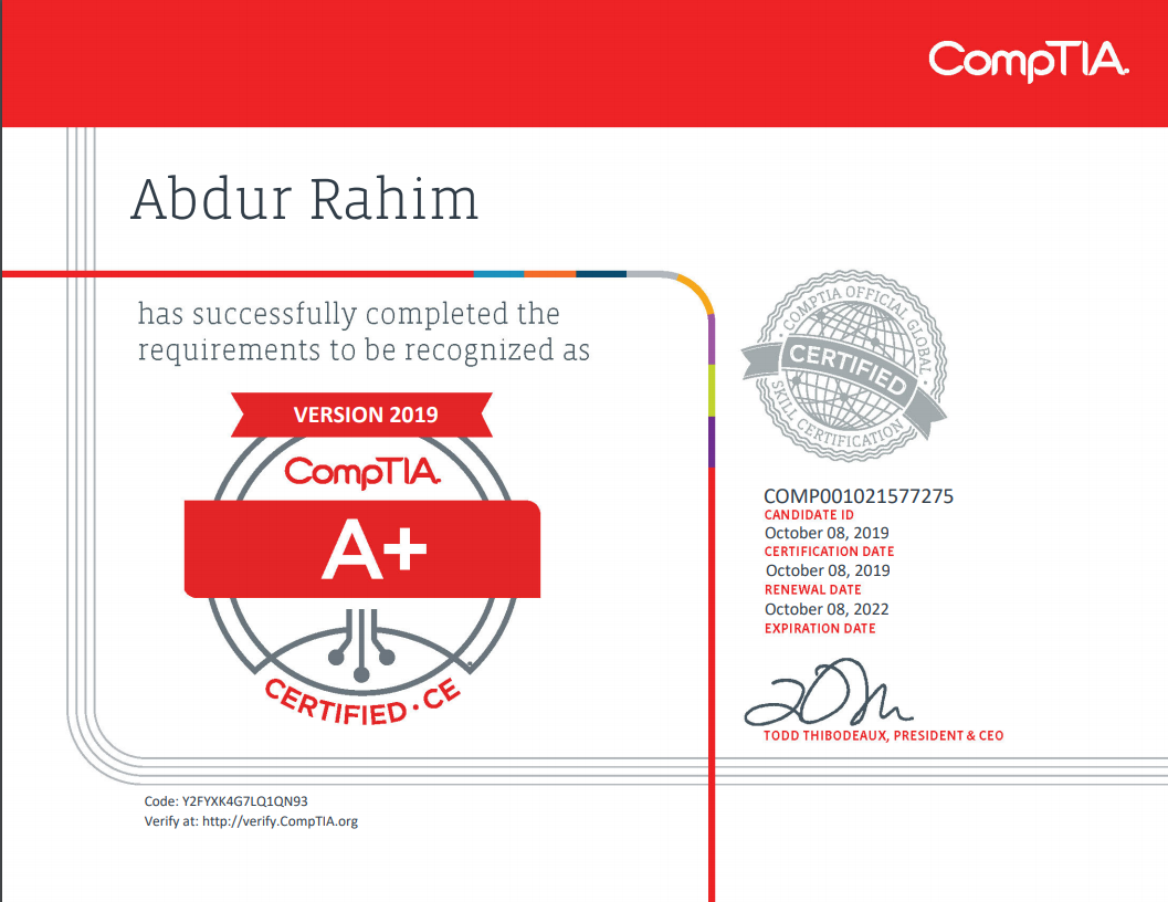 CompTIA A+ ce certified