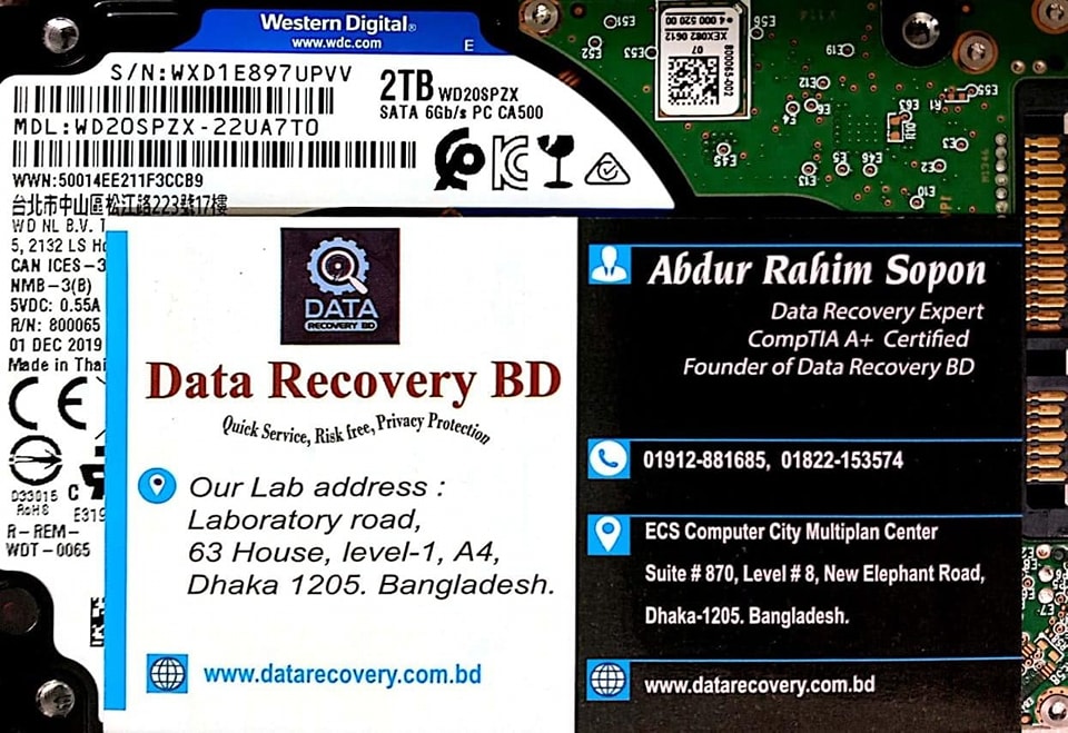 Data Recovery case of WD20SPZX-22UA7T0 charger family PCB 800065-002